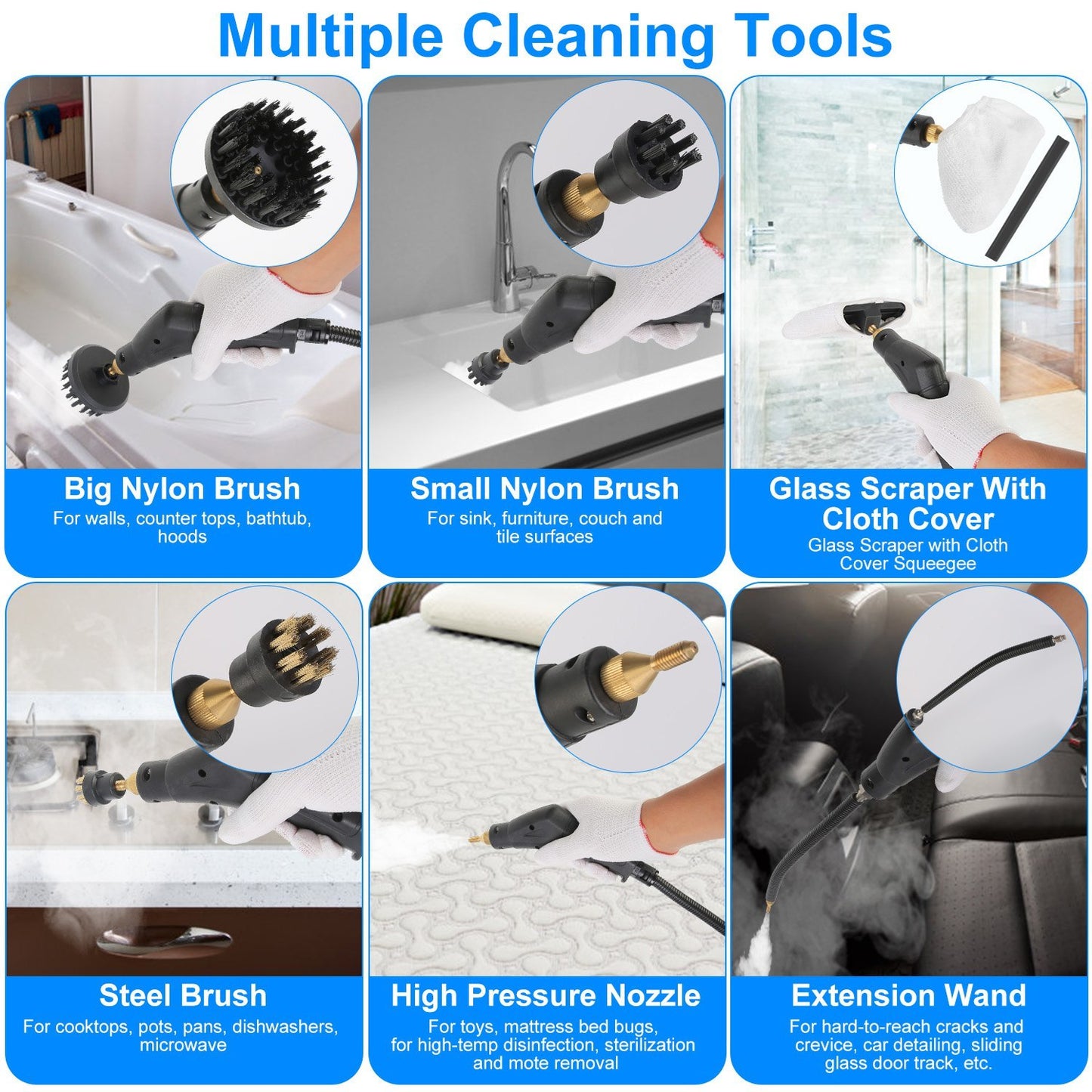 Handheld High Temperature And Pressure Steamer Cleaner With 1400ML Tank 9 Accessories 6 Steam Levels For Dirt Grease Grout Tile Floor Couch Car