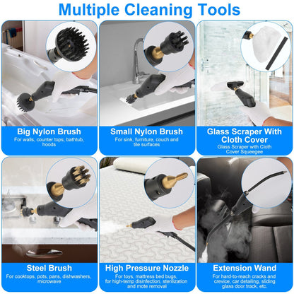 Handheld High Temperature And Pressure Steamer Cleaner With 1400ML Tank 9 Accessories 6 Steam Levels For Dirt Grease Grout Tile Floor Couch Car