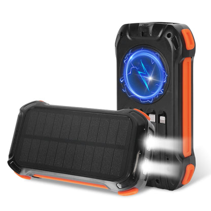 Portable Solar Charger 49800mAh Power Bank External Battery Pack 22.5W PD Fast Charging Built In 4 Cables 15W Wireless Charging LED Flashlight For Camping Hiking Picnic Travel