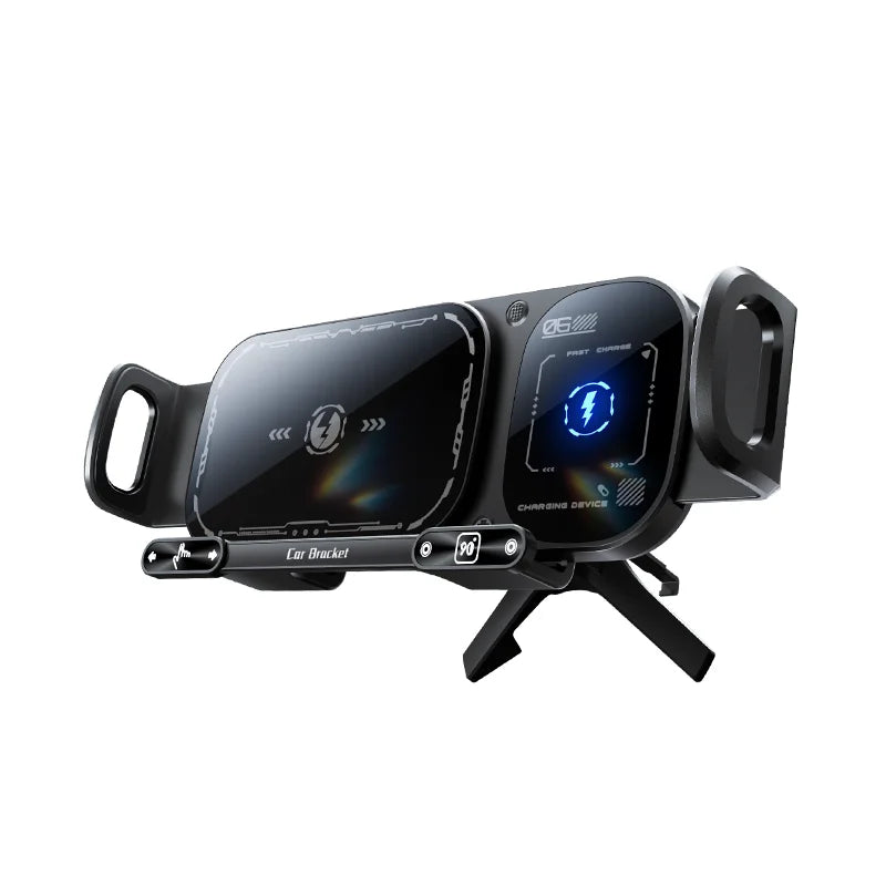 Electronic Gadgets Wholesale 15W Stable anti Shake 360 Rotation Folding Screen Car Wireless Charger Pad Phone Holder for Phone