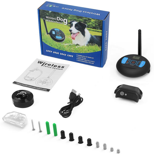 200M Rechargeable Wireless Dog Fence System with IP68 Waterproof Collar and Transmitter, Featuring Beep and Shock Training Modes