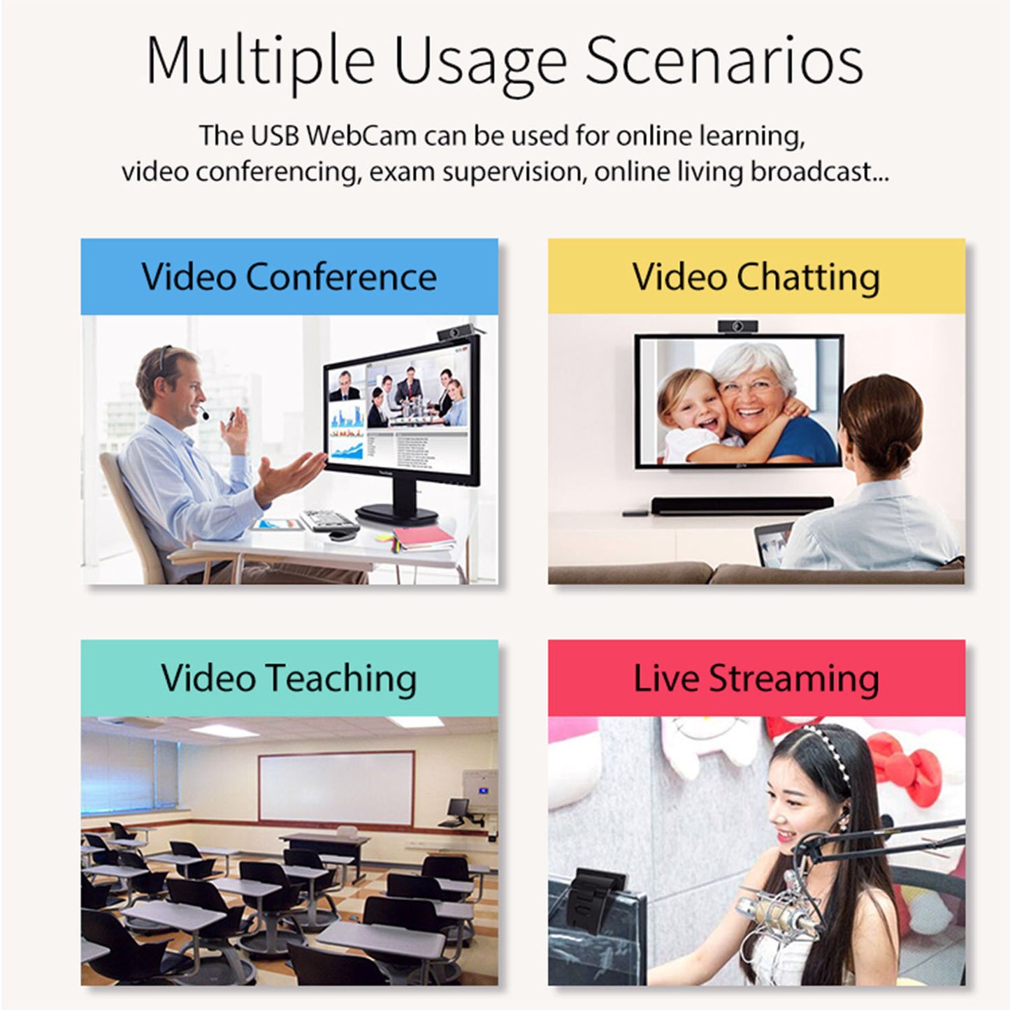 FHD 1080P Webcam USB PC Computer Webcam Auto Focus With Microphone 60-Degree Widescreen Desktop Laptop Webcam Live Streaming Webcam With Rotatable Clip For Live Broadcast Video Calling Conferencin