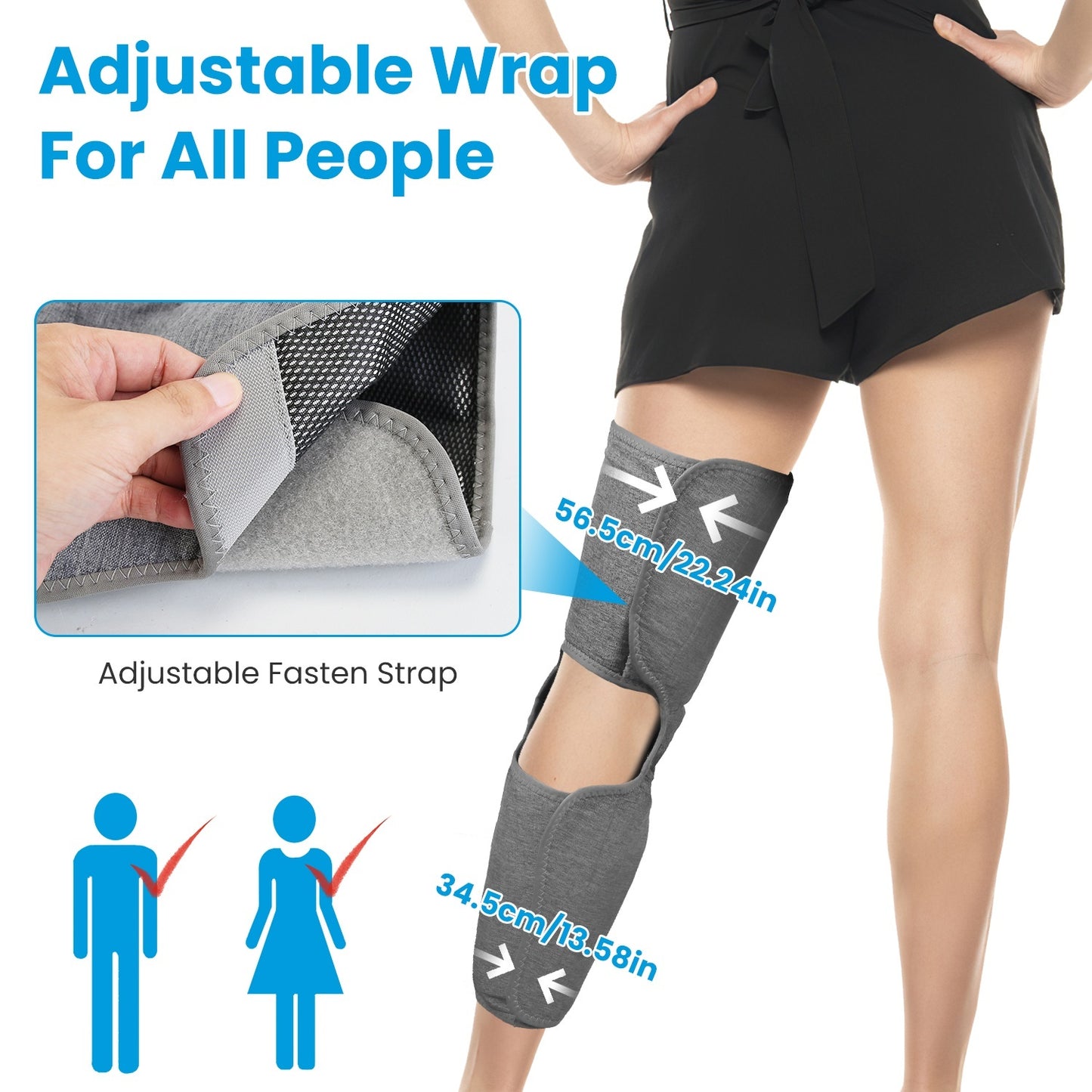 Cordless Leg Massager Air Compression Massager With Heat Thigh Knee Calf Massager With 3 Modes Adjustable Wrap For Pain Relief