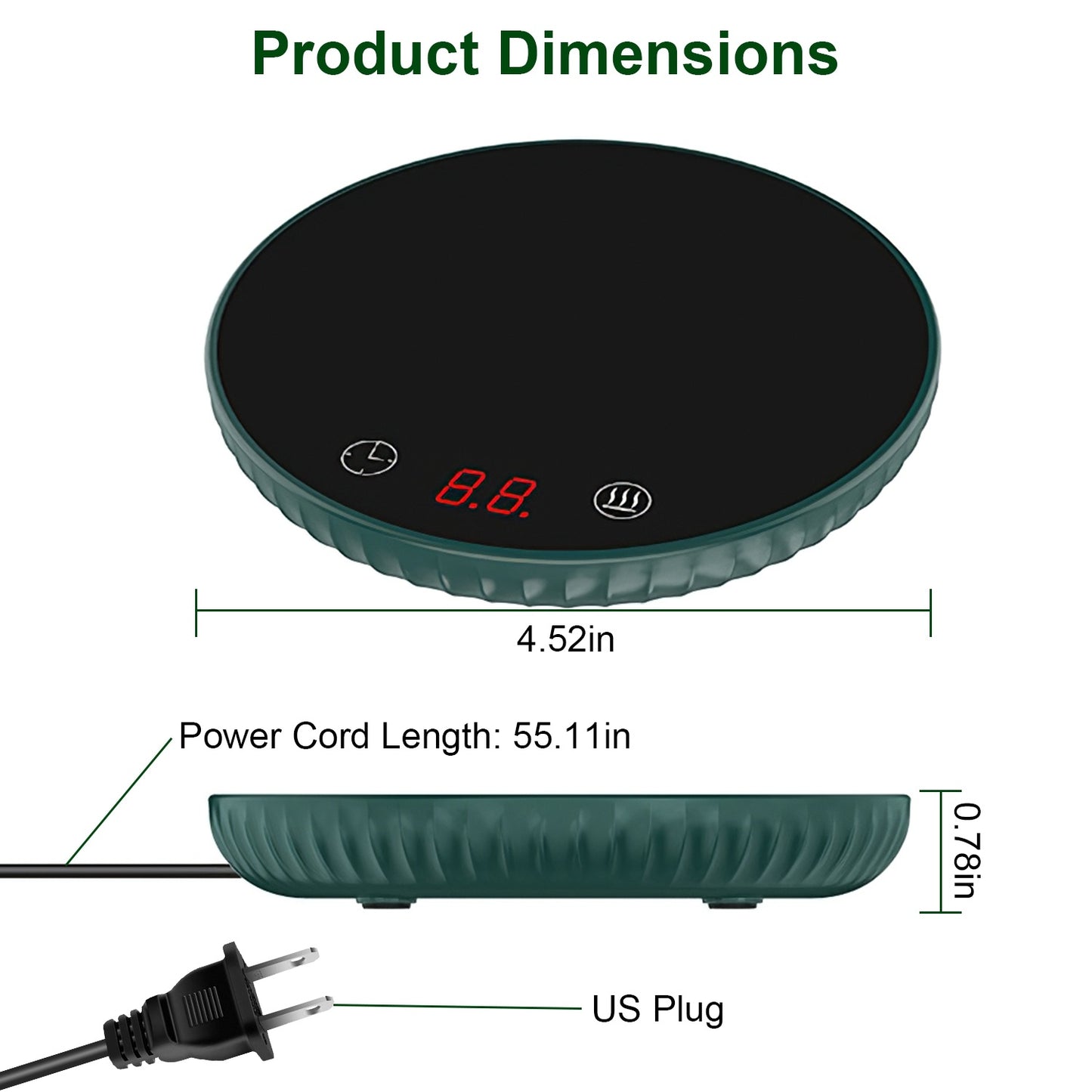 Desktop Electric Cup Warmer 8Hours Auto Off Overheating Protection Smart Timer Setting 2 Temperature Levels Ceramic Heating Panel For Office Home