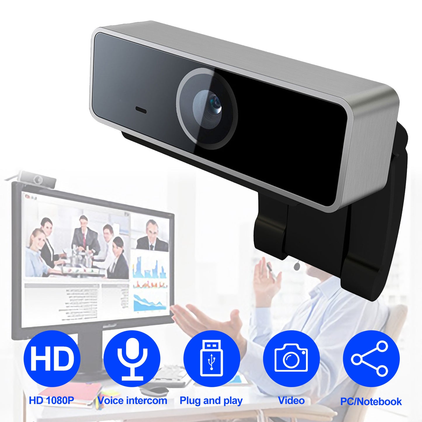 FHD 1080P Webcam USB PC Computer Webcam Auto Focus With Microphone 60-Degree Widescreen Desktop Laptop Webcam Live Streaming Webcam With Rotatable Clip For Live Broadcast Video Calling Conferencin