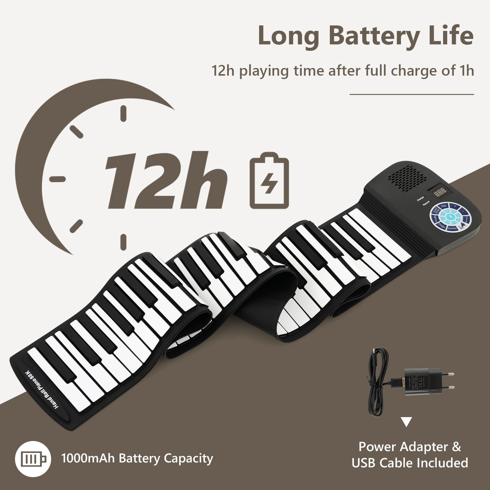 Portable 88-Key Roll up Electronic Piano for Kids and Beginners