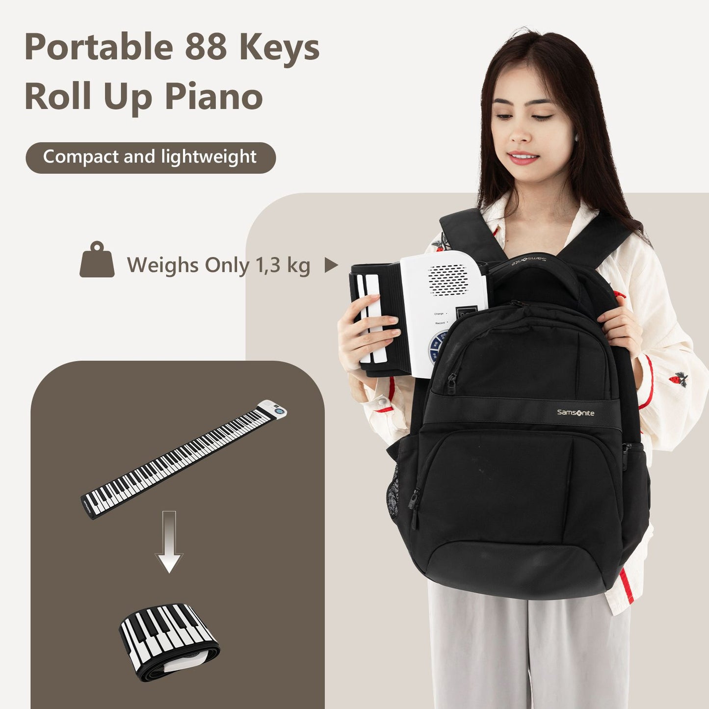Portable 88-Key Roll up Electronic Piano for Kids and Beginners