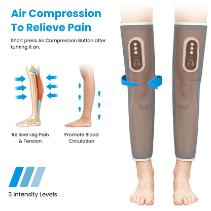 Cordless Leg Massager Air Compression Massager With Heat Thigh Knee Calf Massager With 3 Modes Adjustable Wrap For Pain Relief