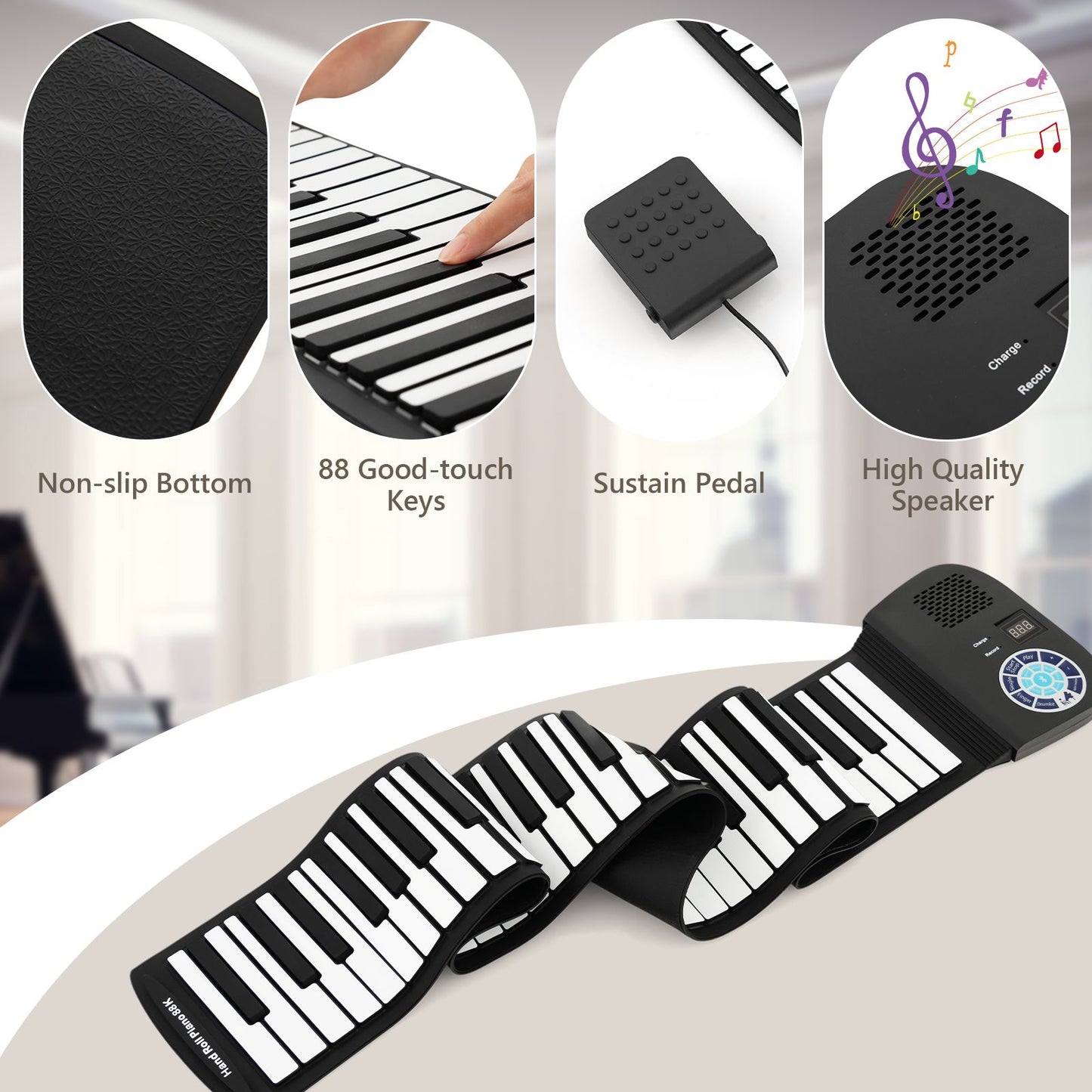 Portable 88-Key Roll up Electronic Piano for Kids and Beginners
