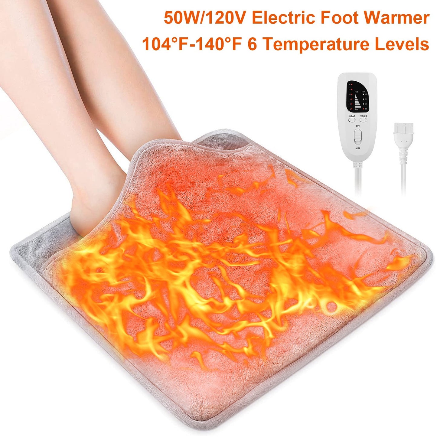 Electric Foot Warmer Heater Fast Heating Pad Cushion Mat Machine Washable With 6 Temperature Settings 4 Timer Modes