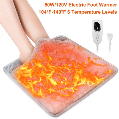 Electric Foot Warmer Heater Fast Heating Pad Cushion Mat Machine Washable With 6 Temperature Settings 4 Timer Modes