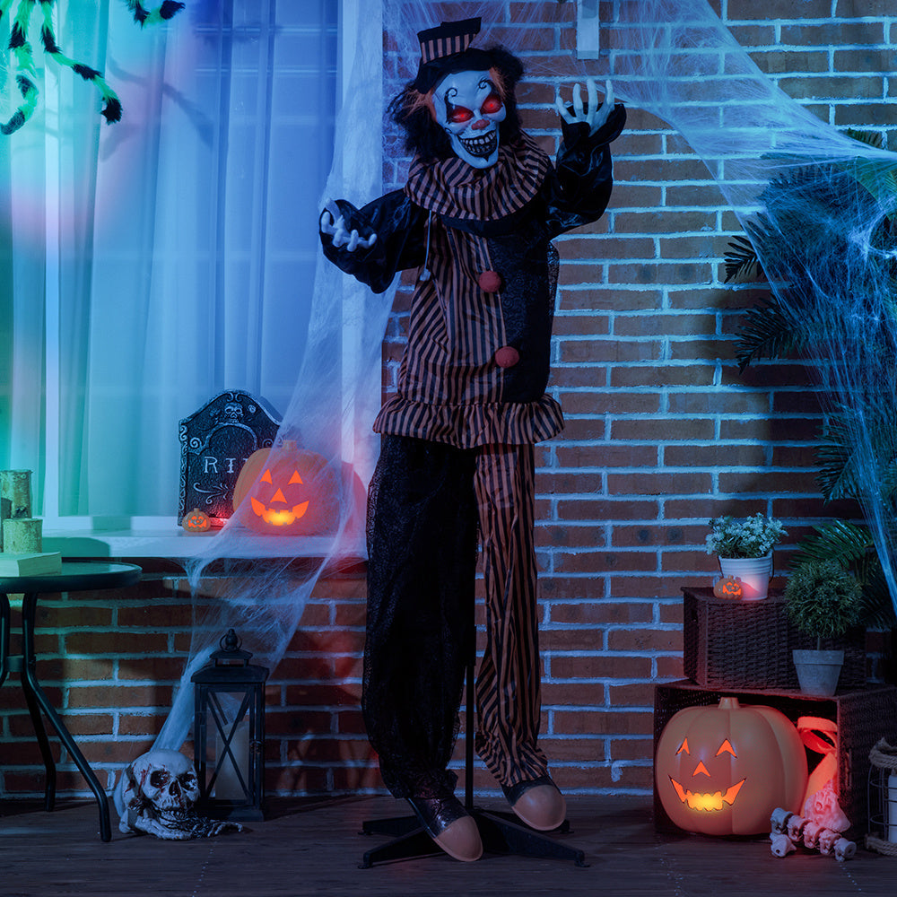 Life Size Outdoor Halloween Decorations Talking Circus Clown, Animatronic Animated Prop, Decor With Sound And Motion Activated Light Up Eyes, Laughter