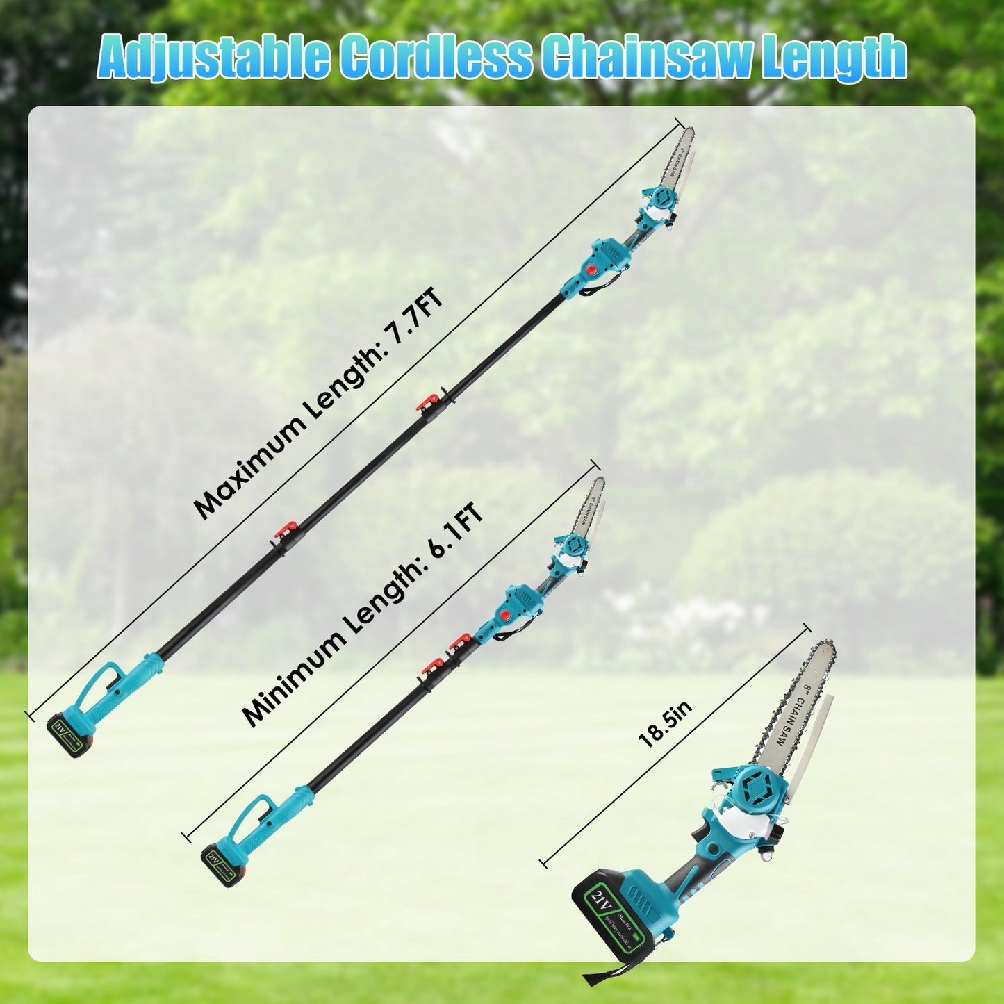 2 In1 Cordless Pole Saw And Mini Chainsaw With Extension Pole 21V Battery 8in Electric Brushless Pole Chainsaw With Auto Oiler Safety Switch 6.4LBS Lightweight For Tree Trimming