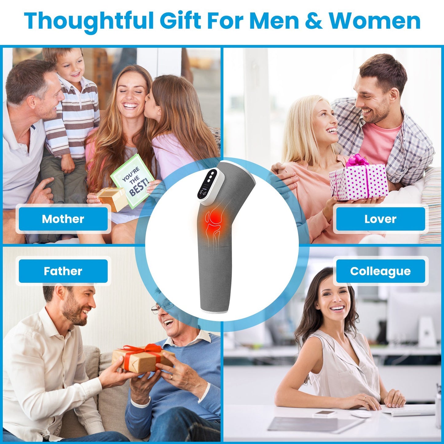 Cordless Leg Massager Air Compression Massager With Heat Thigh Knee Calf Massager With 3 Modes Adjustable Wrap For Pain Relief