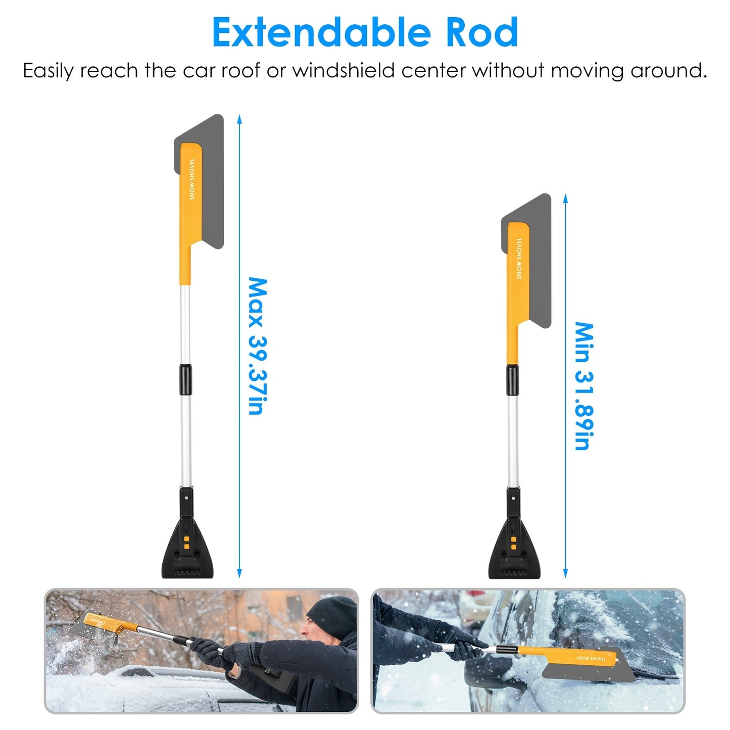 3 In 1 Car Snow Removal Shovel With Lights Car Snow Removal Tool Telescopic Windshield Ice Scraper Snow Brush Shovel