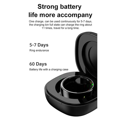 Smart Ring R08 Womens Men Electronic Smartring 5ATM Waterproof Blood Oxygen Pressure Health Monitor with Charging Case for Phone