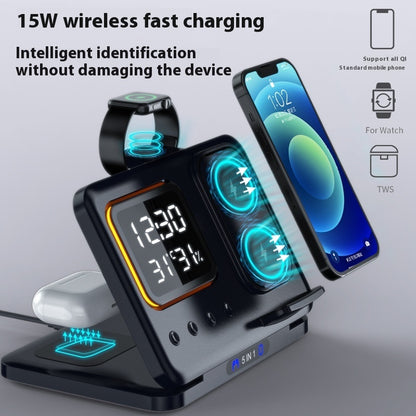 Wireless Chargers Stand 5 In1 LED Digital Alarm Clock Fast Charging Dock Station
