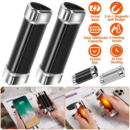 2 Packs Split-Magnetic Handwarmers 2 In 1 Portable Electric Pocket Heater Power Bank Portable Charger With 3 Heating Levels For Camping Hunting Fishing Skiing