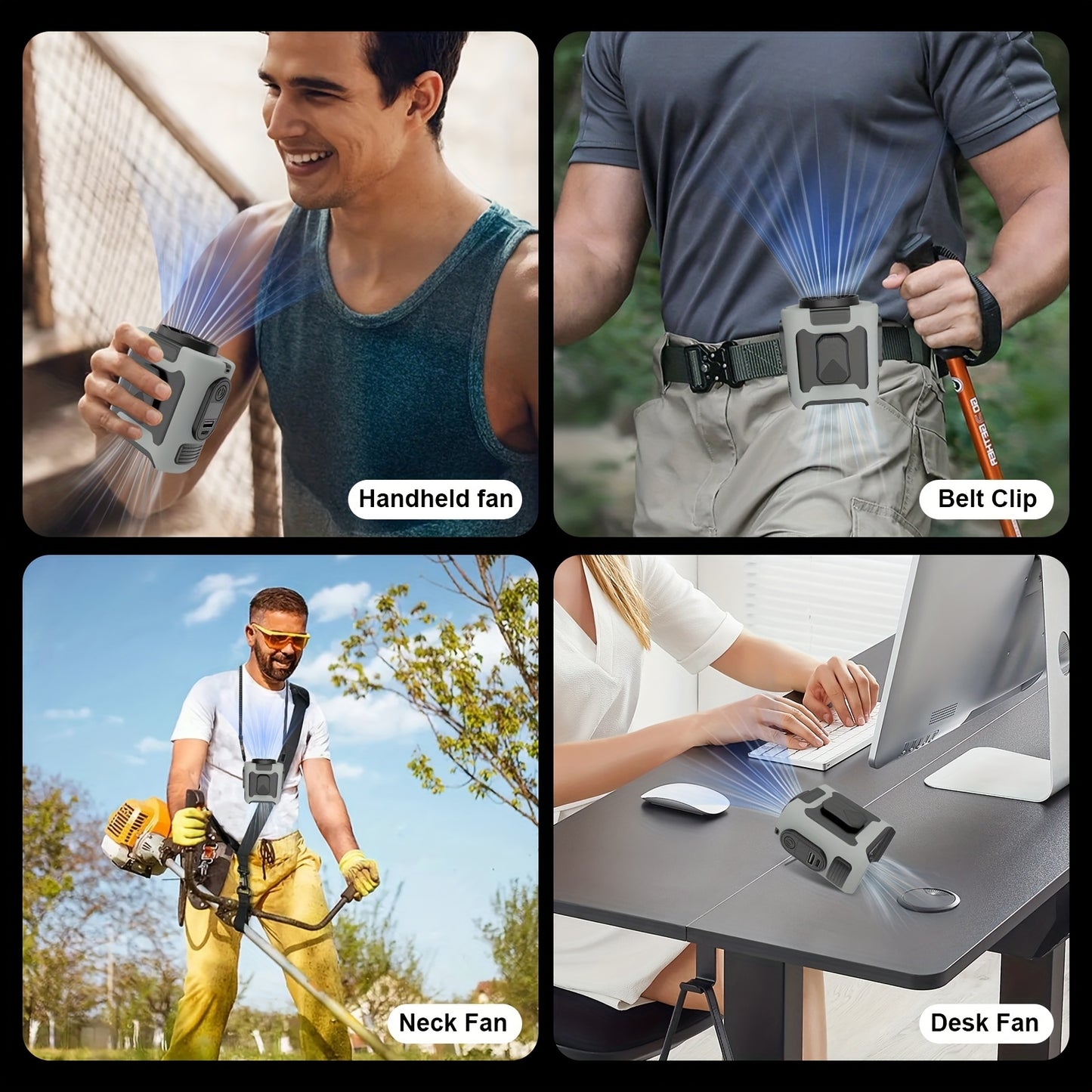 Portable Waist Fan, Clip On Wearable Belt Personal Fan, Rechargeable Battery Powered, With 5 Speed Levels And A Flashlight, Suitable For Outdoor Camping And Traveling Gray