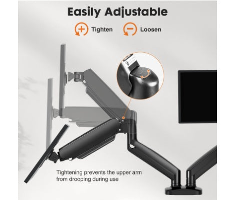 Dual Monitor Stand Arm, Gas Spring 2 Monitor Desk Mount Adjustable Height Swivel VESA Bracket With Clamp And Grommet Base Fits 13-32 Inch