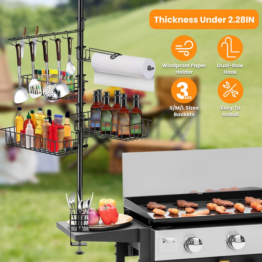 Griddle Caddy With Paper Towel Holder Hook Baskets BBQ Accessories Storage Rack Vertical Standing BBQ Organizer Grill Utensil Storage Fit For Blackstone Griddle