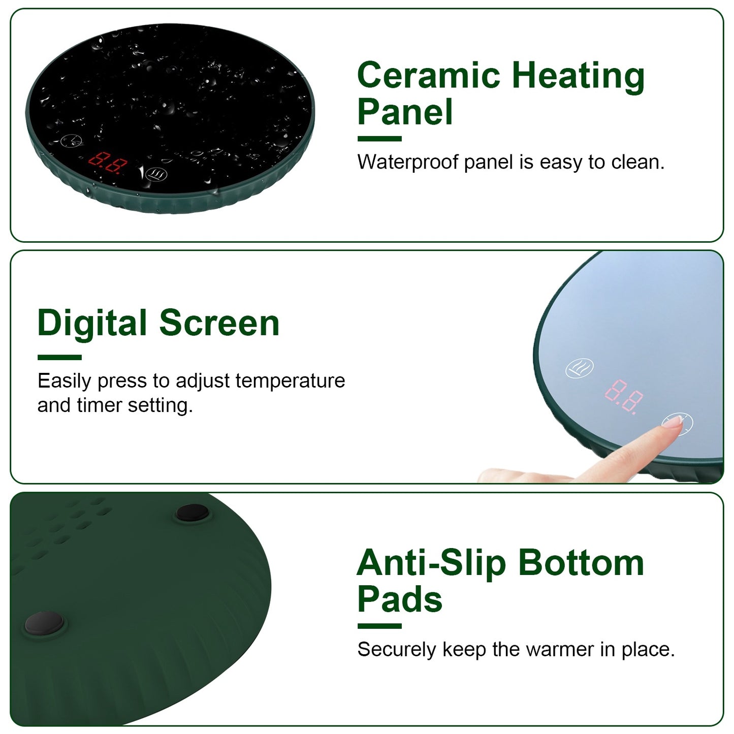 Desktop Electric Cup Warmer 8Hours Auto Off Overheating Protection Smart Timer Setting 2 Temperature Levels Ceramic Heating Panel For Office Home