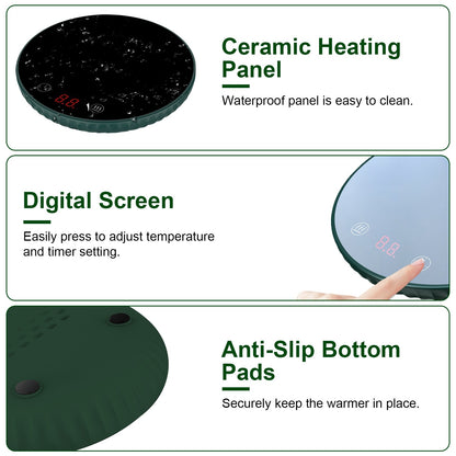 Desktop Electric Cup Warmer 8Hours Auto Off Overheating Protection Smart Timer Setting 2 Temperature Levels Ceramic Heating Panel For Office Home