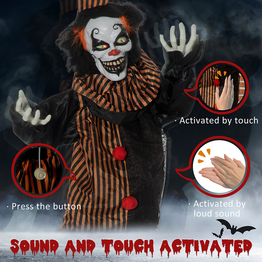Life Size Outdoor Halloween Decorations Talking Circus Clown, Animatronic Animated Prop, Decor With Sound And Motion Activated Light Up Eyes, Laughter