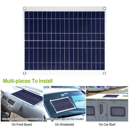 Outdoor Solar Panel 12V 25W Car Battery Charger IP68 Waterproof With 3.0A Dual USB Charging Clip Line For RV Car Boat