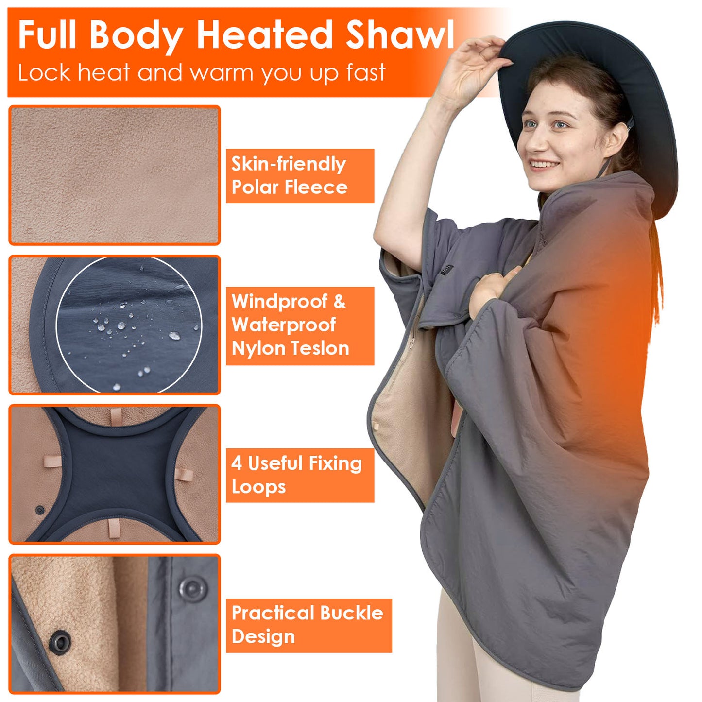 Electric Heated Throw Full Body Heated Shawl Indoor Outdoor Heated Blanket With 3 Heating Levels 2Hrs Auto Off Machine Washable Waterproof