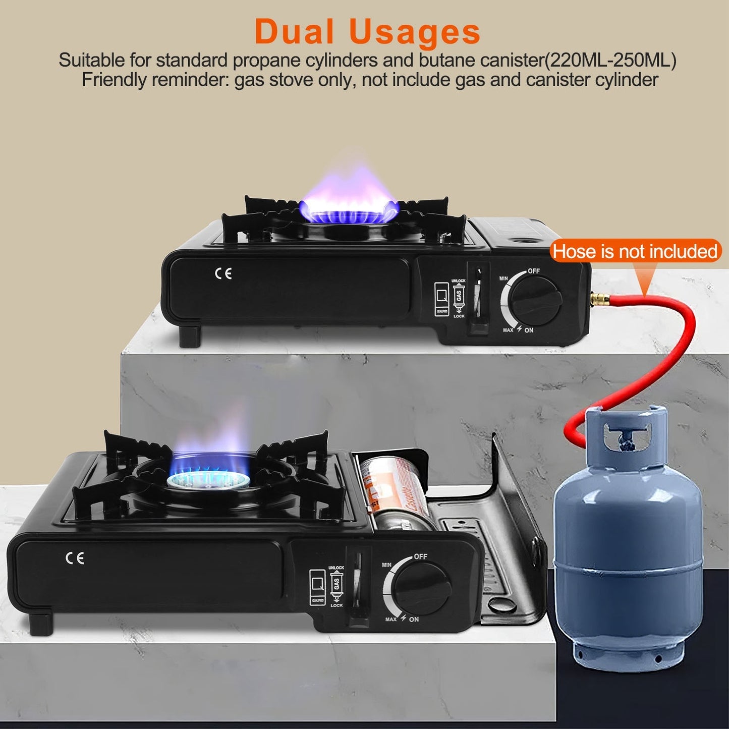 Portable Camping Stove Butane Canister Dual Fuel Burner Piezo Electric Ignition Single Burner With Automatic Tank Ejection Overpressure Cut Off Carry Case For Camping Hiking Picnic Fishing B