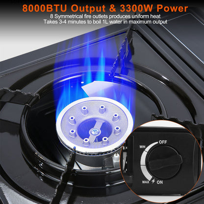 Portable Camping Stove Butane Canister Dual Fuel Burner Piezo Electric Ignition Single Burner With Automatic Tank Ejection Overpressure Cut Off Carry Case For Camping Hiking Picnic Fishing B
