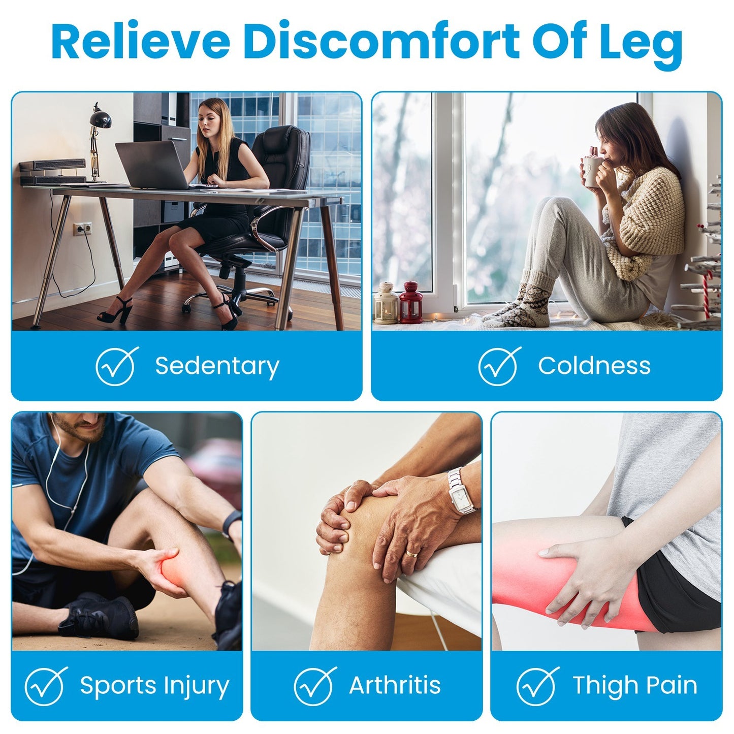 Cordless Leg Massager Air Compression Massager With Heat Thigh Knee Calf Massager With 3 Modes Adjustable Wrap For Pain Relief