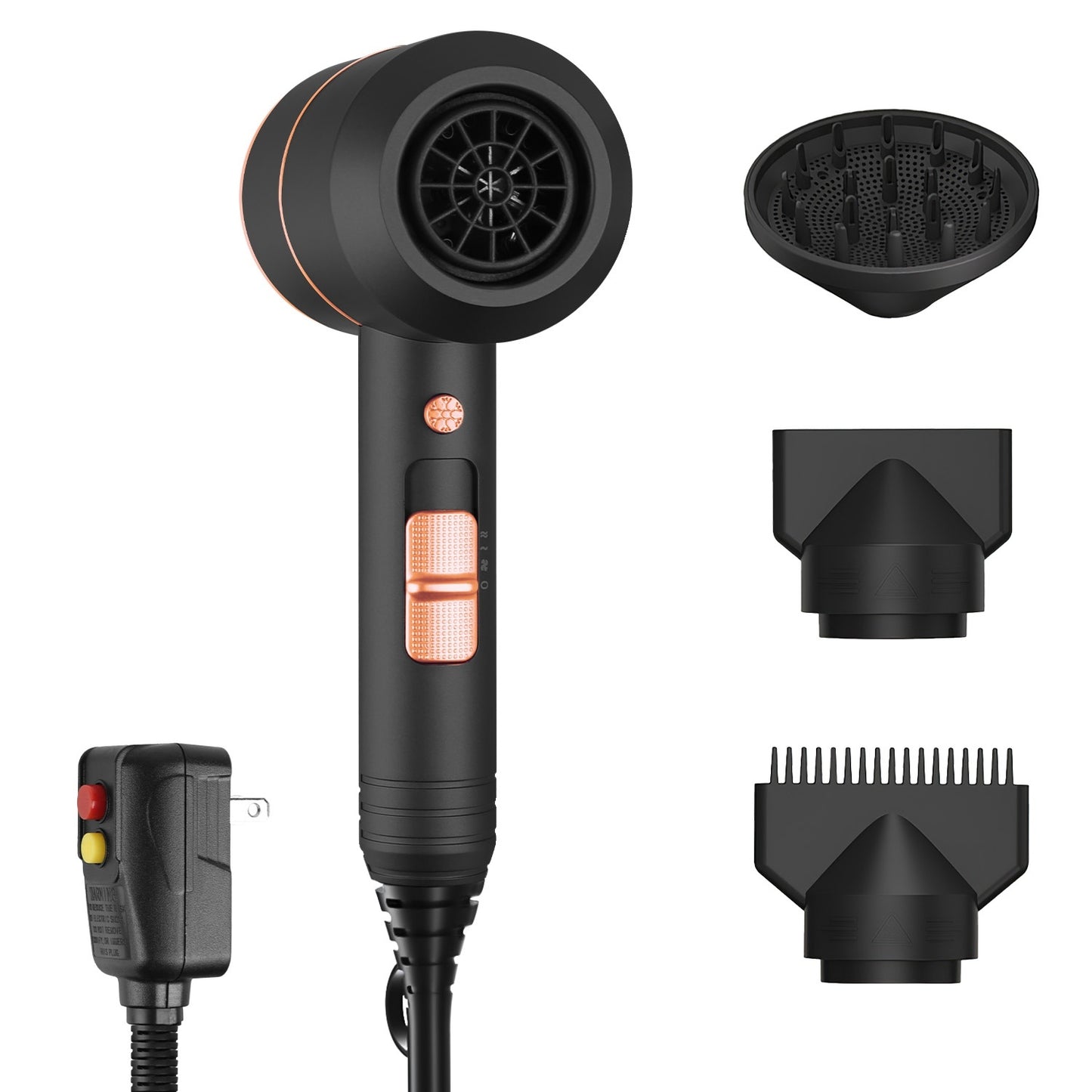 Hair Dryer Portable Compact Hair Blow Dryer With Cool Warm Hot Wind With Diffuser Concentrator Comb Nozzle ALCI Plug Overheat Protection For Women Man Straight Curly Hair