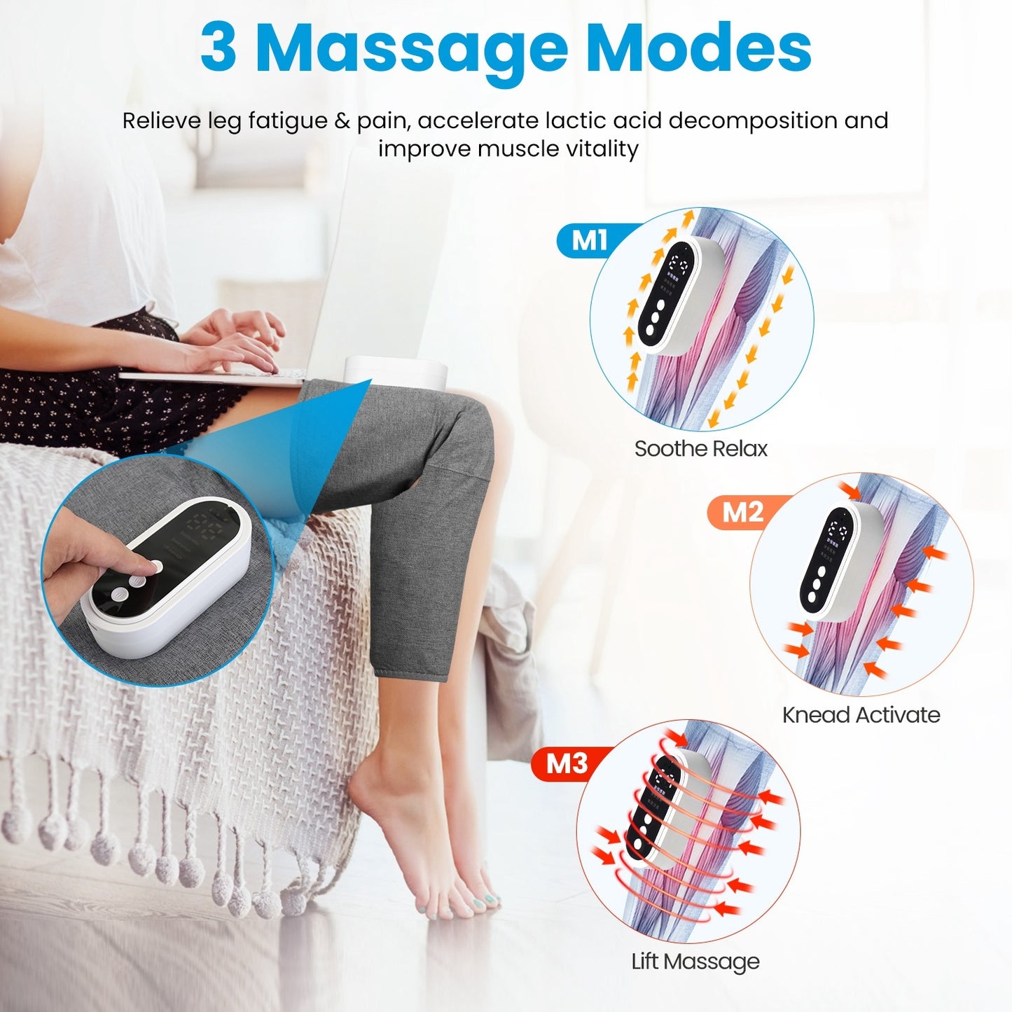 Cordless Leg Massager Air Compression Massager With Heat Thigh Knee Calf Massager With 3 Modes Adjustable Wrap For Pain Relief