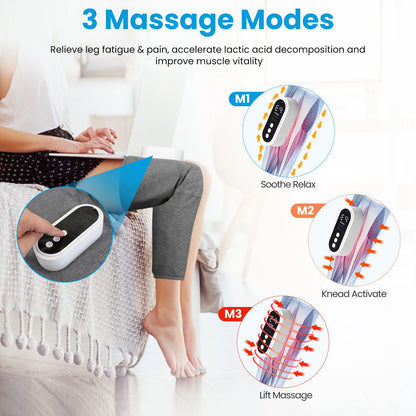 Cordless Leg Massager Air Compression Massager With Heat Thigh Knee Calf Massager With 3 Modes Adjustable Wrap For Pain Relief