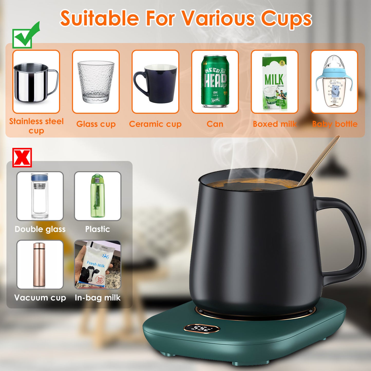 Coffee Mug Warmer For Desk Auto Shut Off USB Tea Milk Beverage Cup Heater Heating Plate For Office Home 3 Temperature Setting