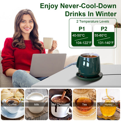 Desktop Electric Cup Warmer 8Hours Auto Off Overheating Protection Smart Timer Setting 2 Temperature Levels Ceramic Heating Panel For Office Home
