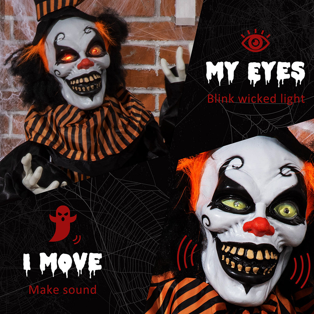 Life Size Outdoor Halloween Decorations Talking Circus Clown, Animatronic Animated Prop, Decor With Sound And Motion Activated Light Up Eyes, Laughter