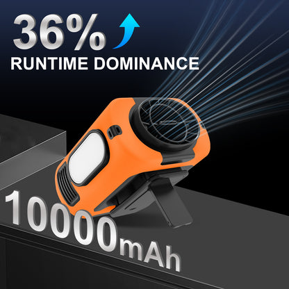 Clip On Wearable Belt Personal Fan, Rechargeable Battery Powered, With 5 Speed Levels And A Flashlight, Suitable For Outdoor Camping And Traveling Orange