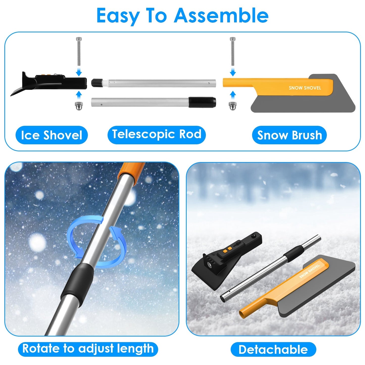 3 In 1 Car Snow Removal Shovel With Lights Car Snow Removal Tool Telescopic Windshield Ice Scraper Snow Brush Shovel